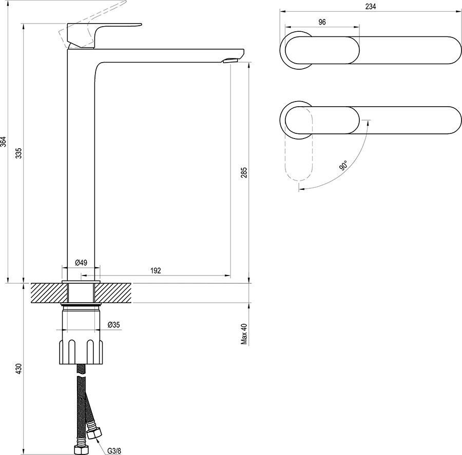 Izlietnes jaucējkrāns Eleganta 335 mm BeCool bez pamatnes vārsta