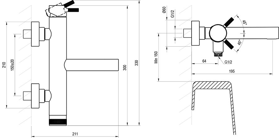 Sienas ūdens maisītājs Nox vannas istabai NX 022.00