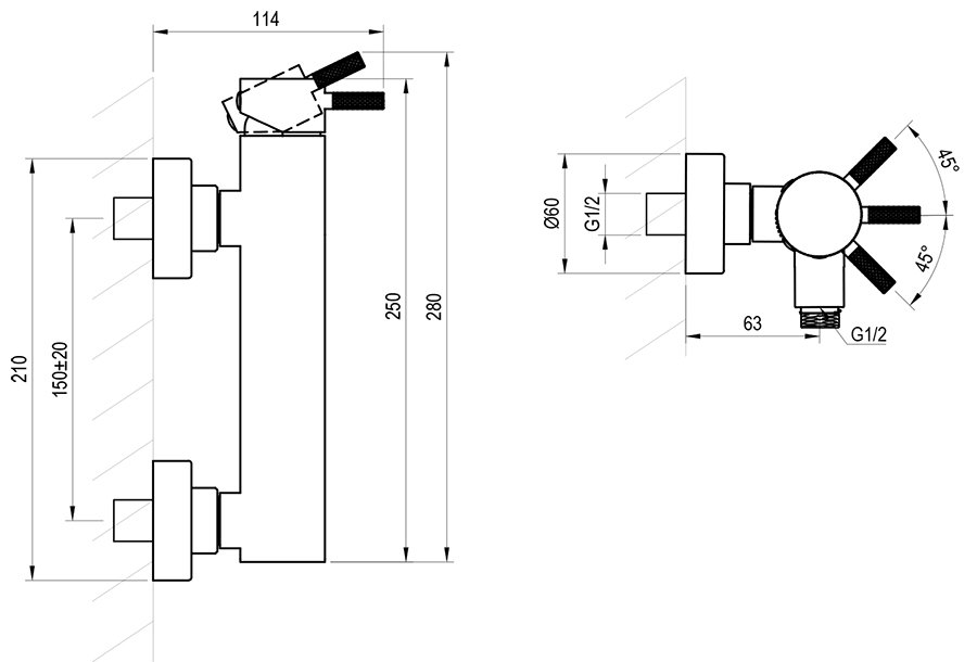 Pie sienas stiprināms dušas jaucējkrāns Nox NX 032.00