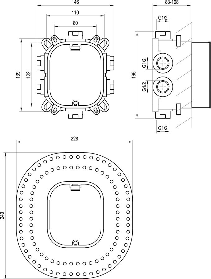 R-box vari bāzes korpuss slēptās montāžas ūdens maisītājiem Flat