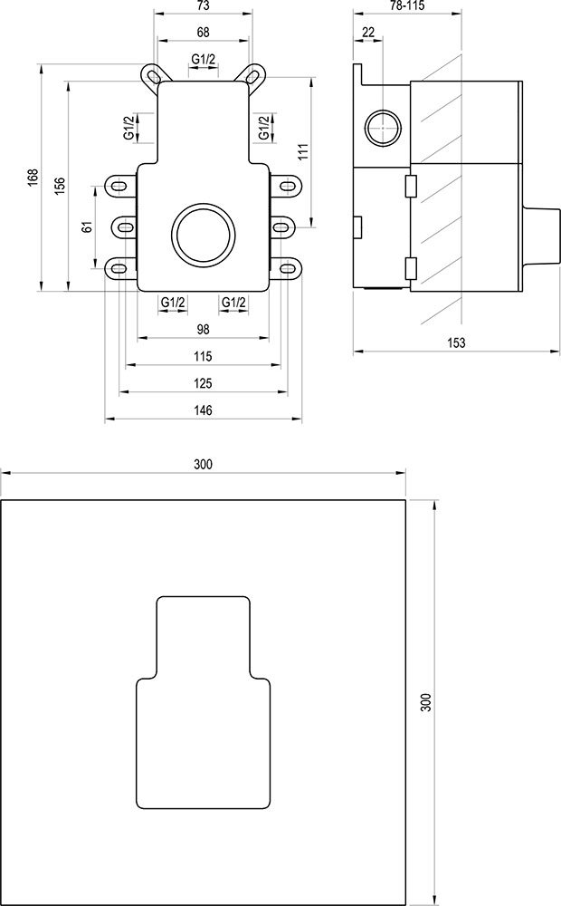 R-box Termo, galvenais termostata zemapmetuma jaucējkrānu korpuss