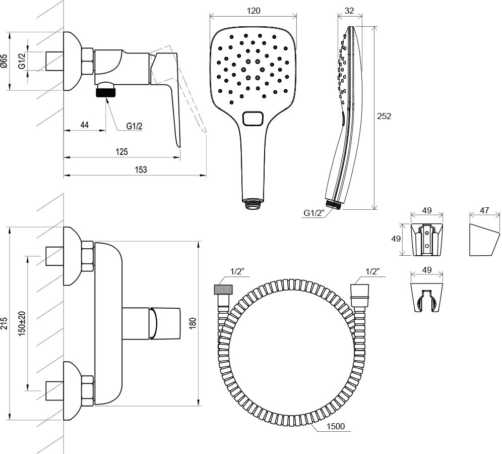 Classic CL 032 sienas dušas maisītājs ar dušas komplektu