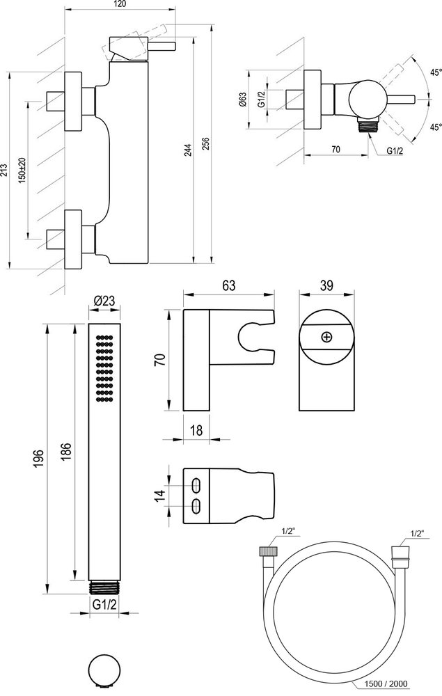 Espirit ES 032 sienas dušas maisītājs ar dušas komplektu