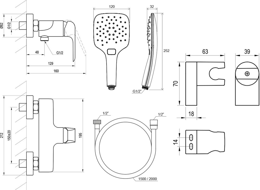 Flat FL 032 sienas dušas maisītājs ar dušas komplektu