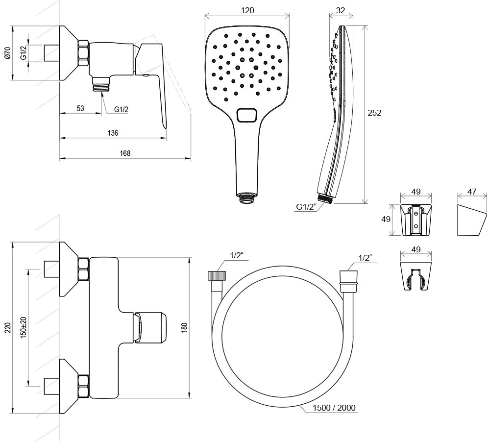Life LF 032 sienas dušas maisītājs ar dušas komplektu