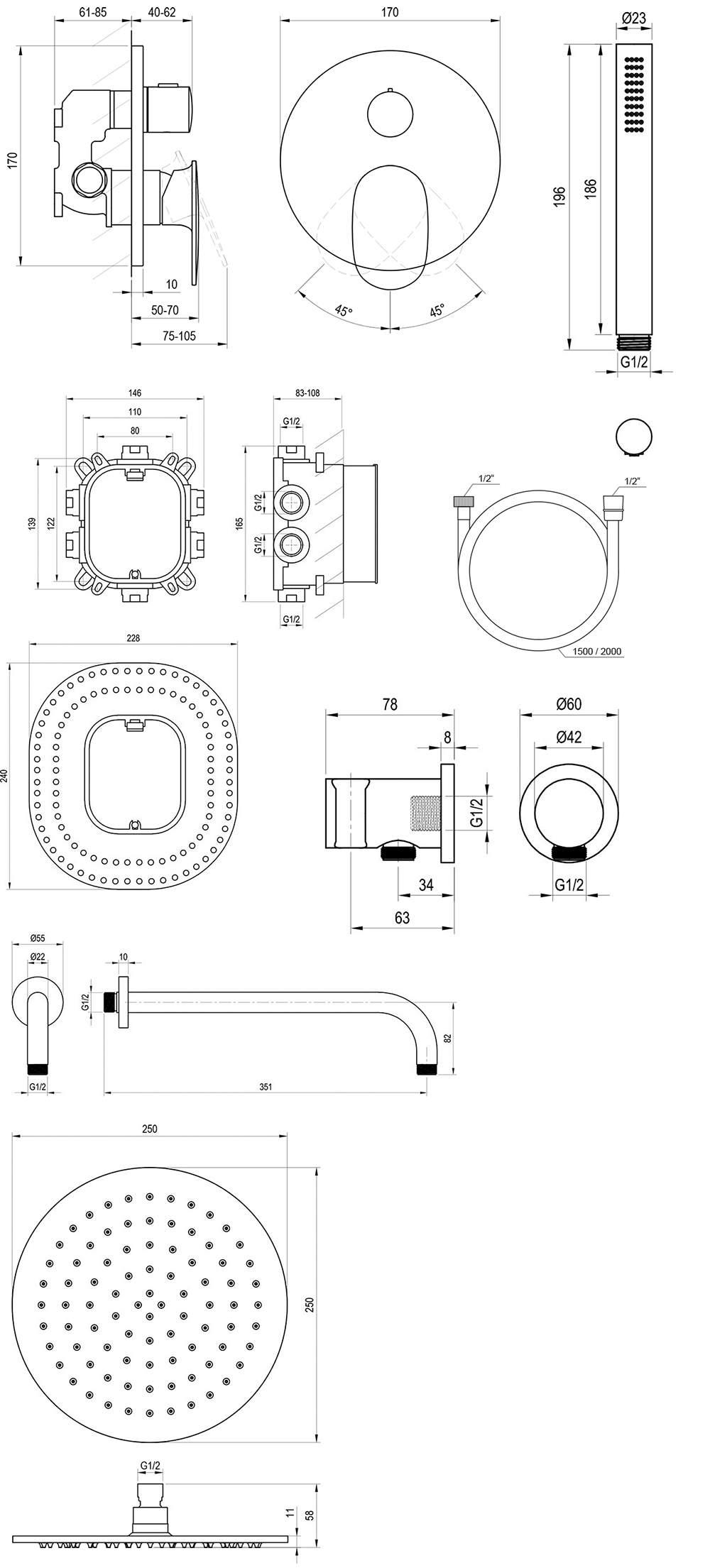 Spring SG 090 Iebūvējams dušas komplekts