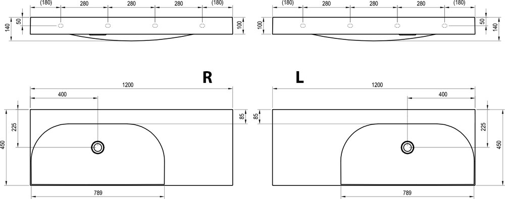 Izlietne Lite 120/80 L/R, bez jaucējkrāna atveres