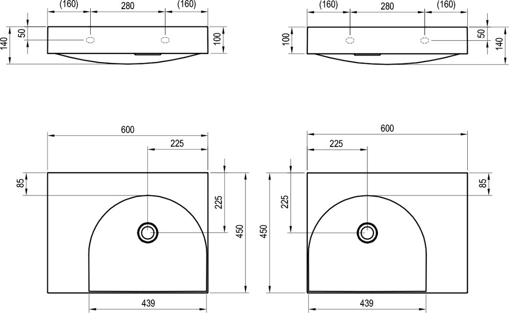 Izlietne Lite 60/45 L/R, bez jaucējkrāna atveres