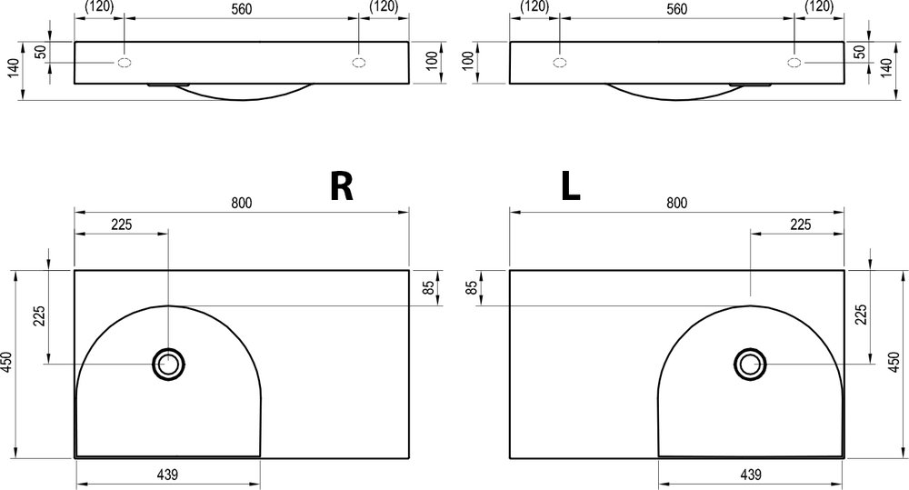 Izlietne Lite 80/45 L/R, bez jaucējkrāna atveres