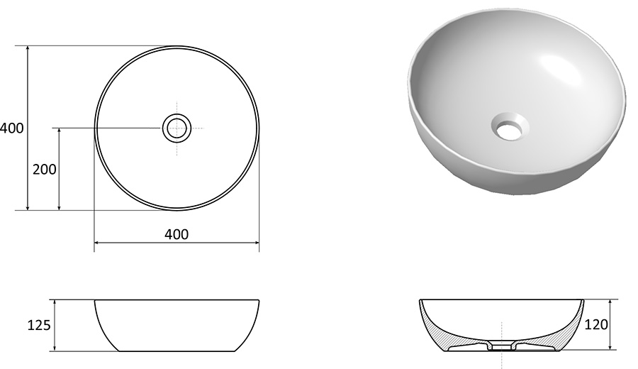 Keramiskā izlietne UNI 400 B SLIM