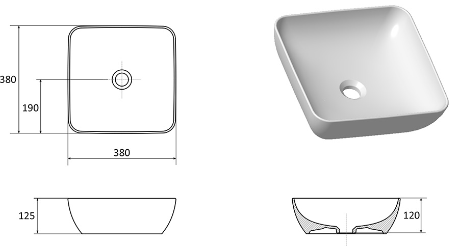 Keramiskā izlietne UNI 380 S SLIM