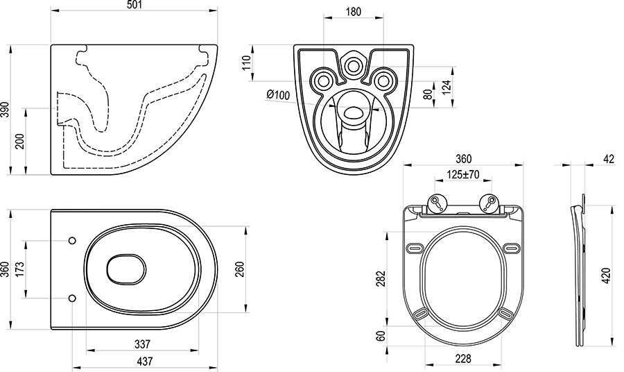 WC pods Chrome AquaSpin komplekts, ieskaitot SoftClose vāku