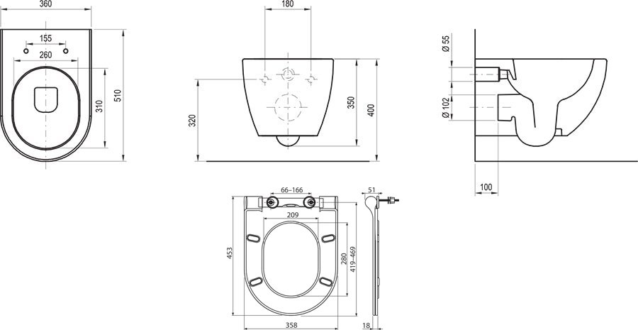 WC pods Uni Chrome RimOff komplekts, ieskaitot SoftClose vāku